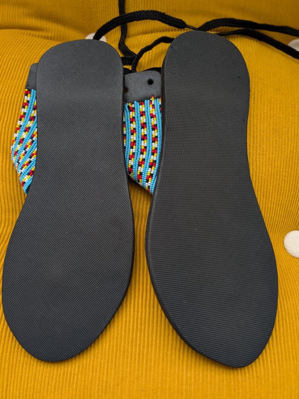 Handmade Beaded Leather Sandals | Turquoise Tribal Boho Thong Sandals | Artisan - Picture 5 of 5